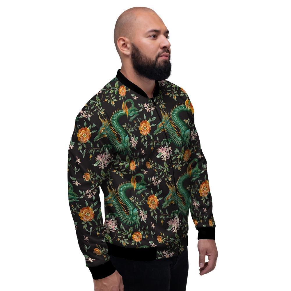 Chinese Green Dragon Print Men's Bomber Jacket-grizzshop