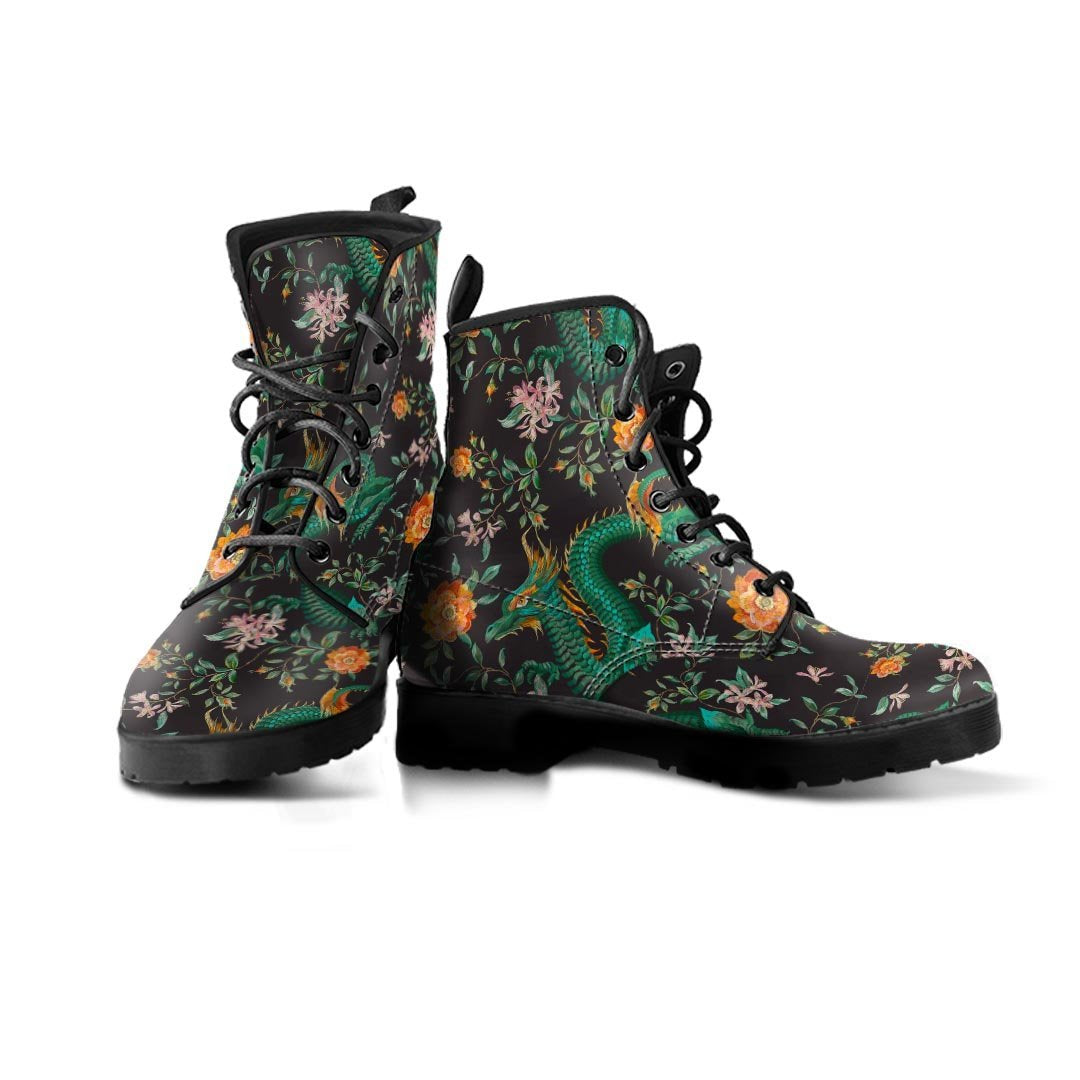 Chinese Green Dragon Print Men's Boots-grizzshop