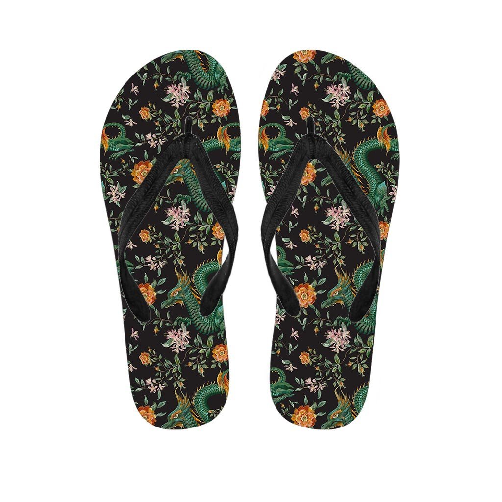 Chinese Green Dragon Print Men's Flip Flops-grizzshop