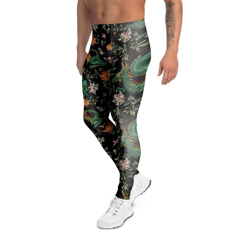 Chinese Green Dragon Print Men's Leggings-grizzshop