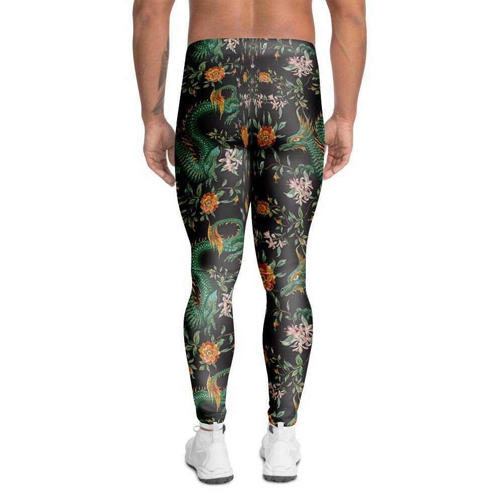 Chinese Green Dragon Print Men's Leggings-grizzshop