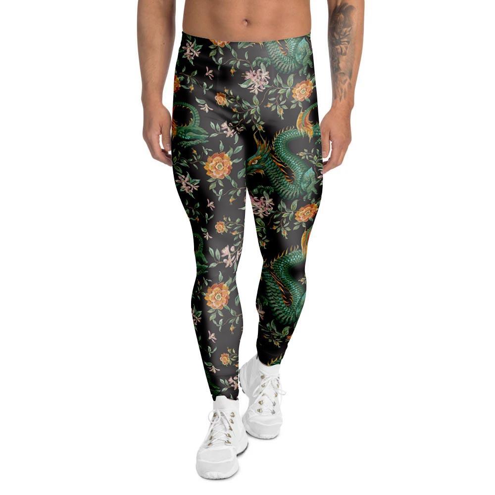 Chinese Green Dragon Print Men's Leggings-grizzshop