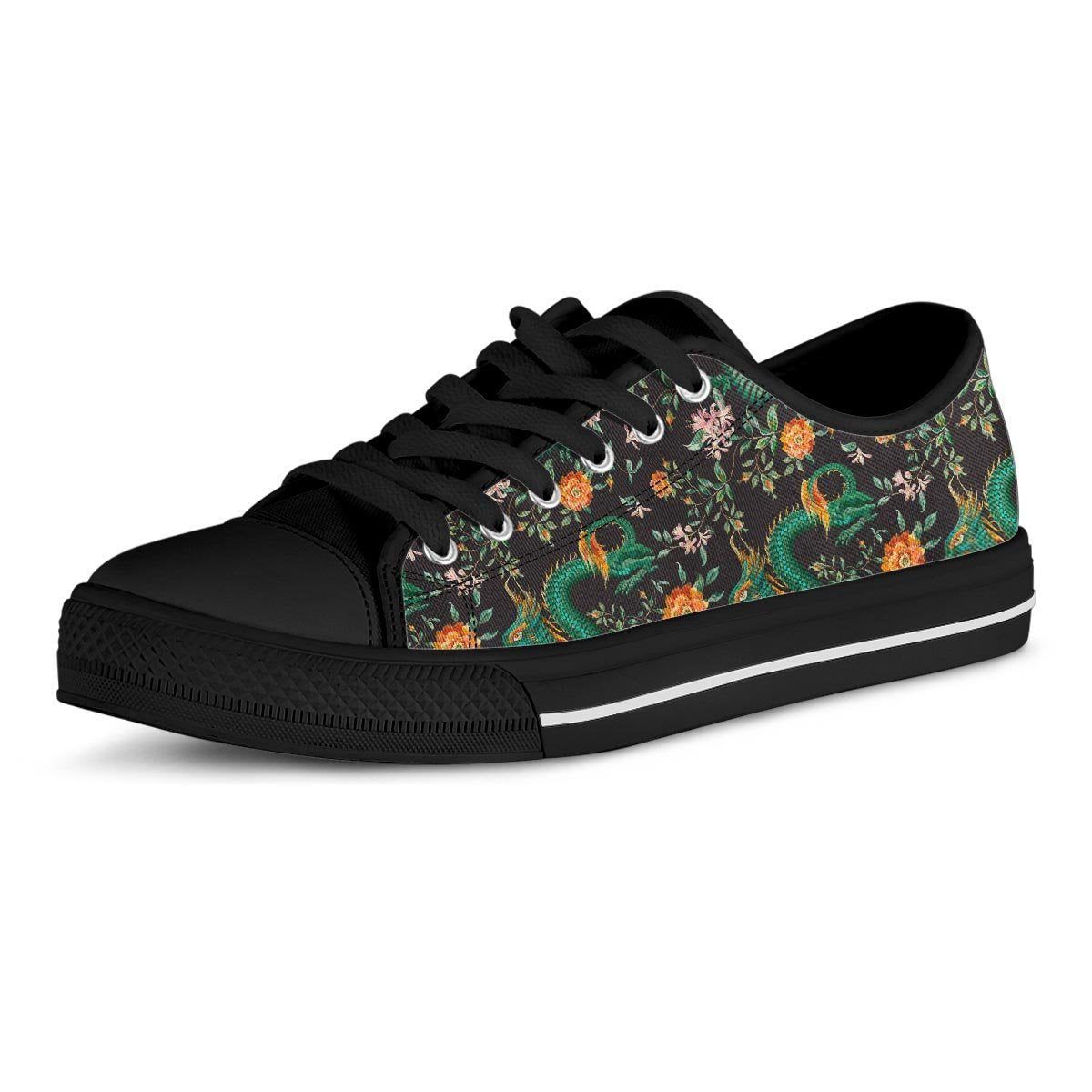 Chinese Green Dragon Print Men's Low Top Shoes-grizzshop