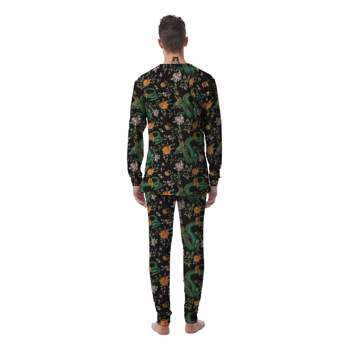 Chinese Green Dragon Print Men's Pajamas-grizzshop