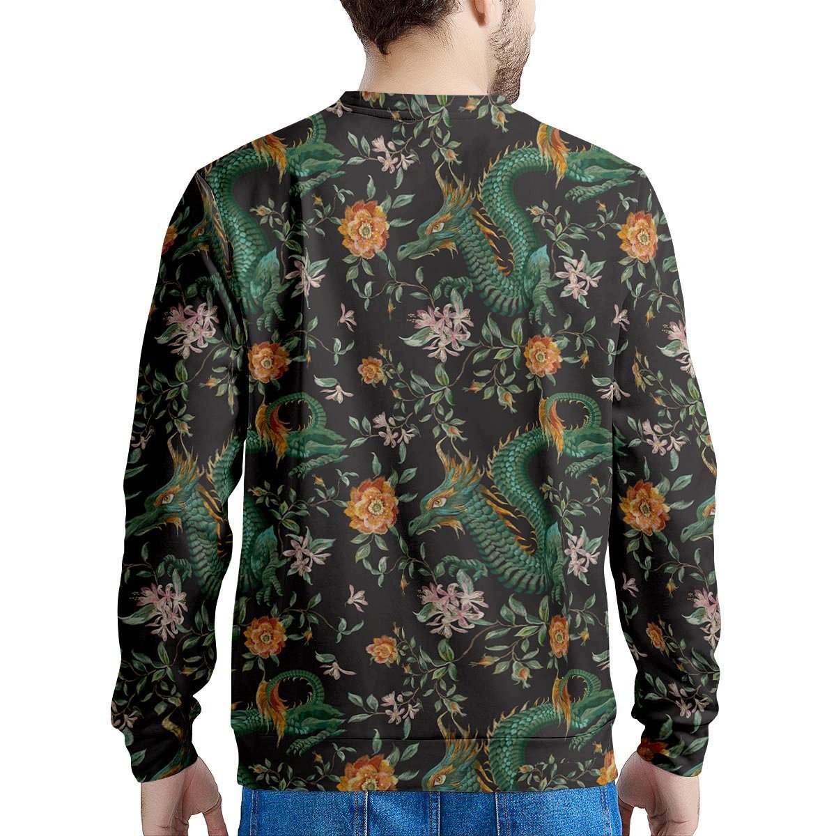 Chinese Green Dragon Print Men's Sweatshirt-grizzshop