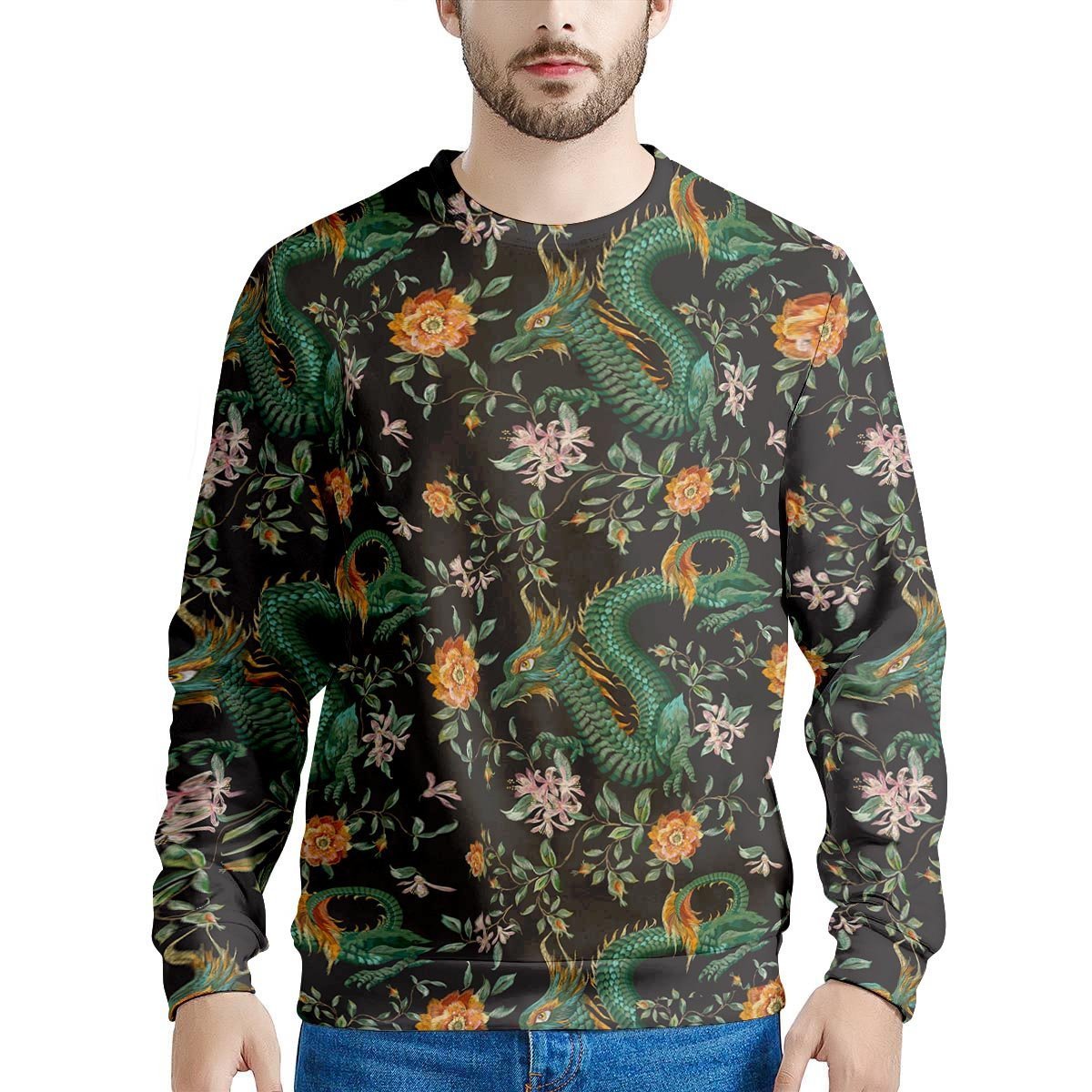 Chinese Green Dragon Print Men's Sweatshirt-grizzshop