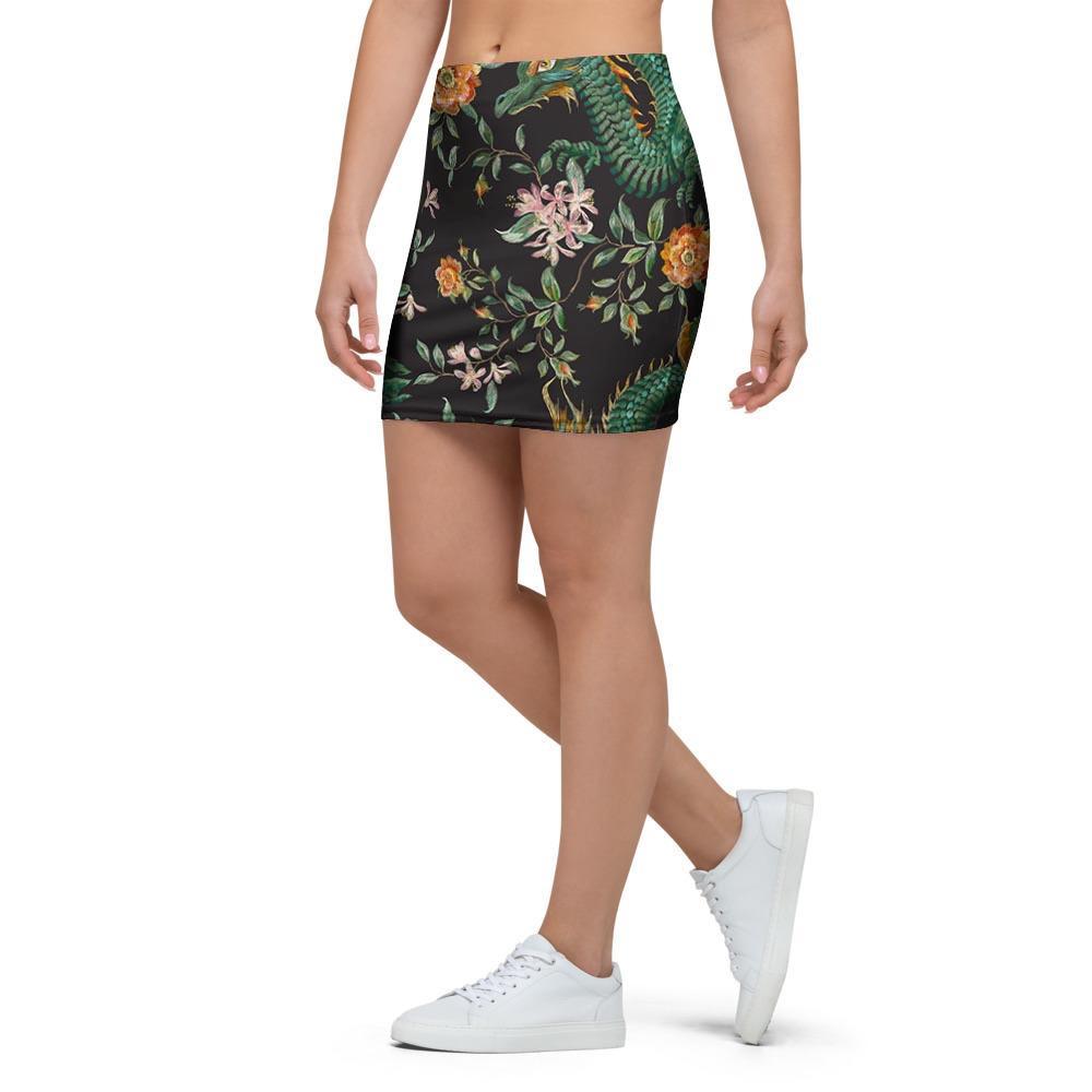 Chinese Green Dragon Print Mini Skirt-grizzshop