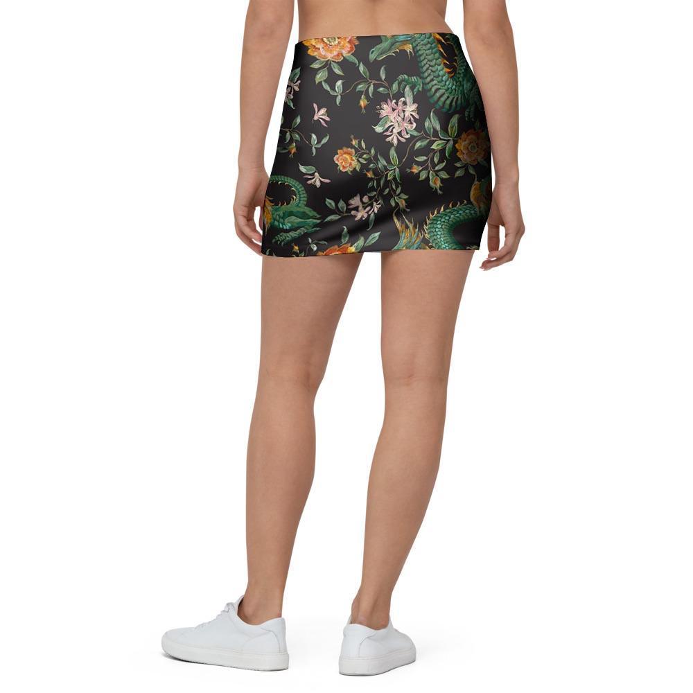 Chinese Green Dragon Print Mini Skirt-grizzshop