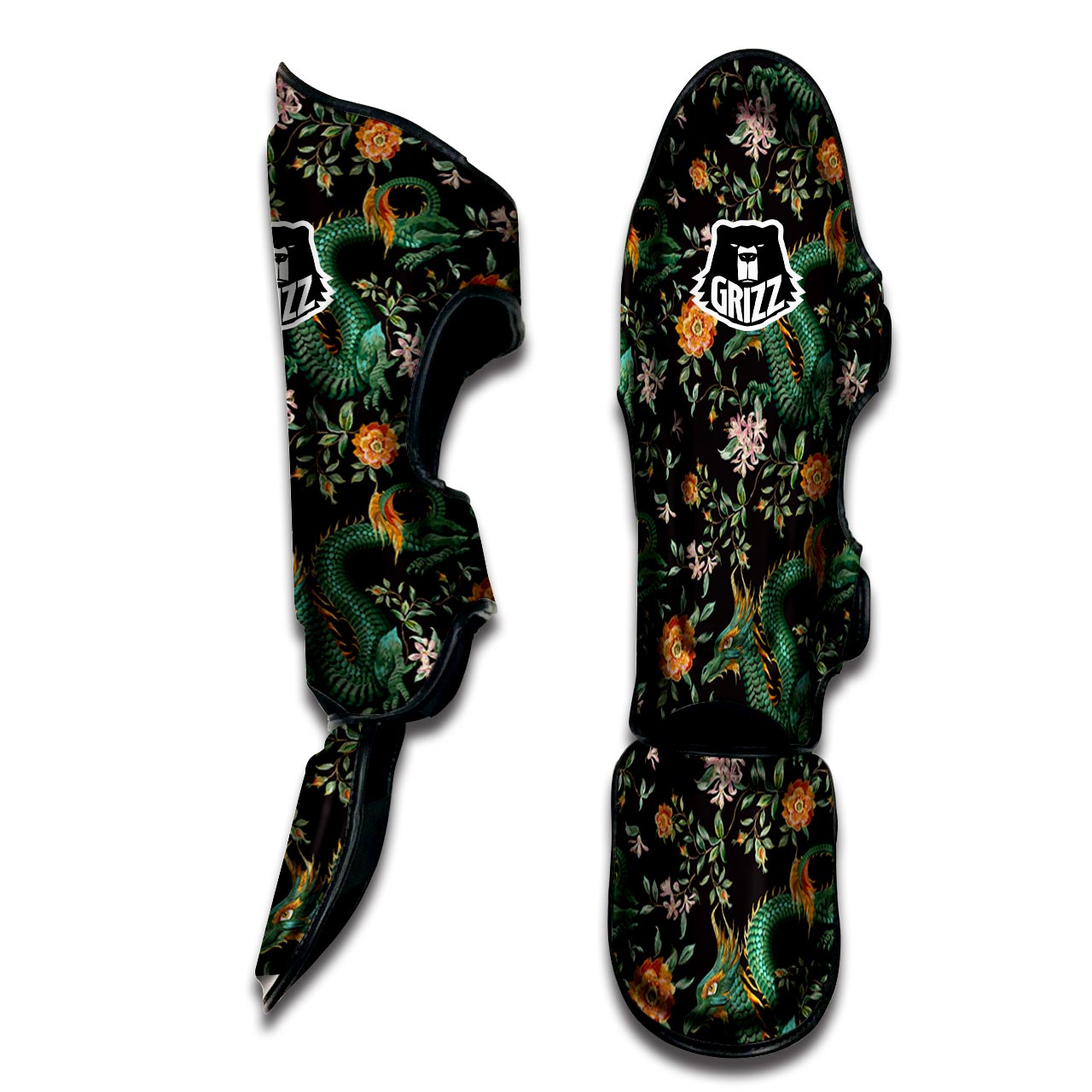 Chinese Green Dragon Print Muay Thai Shin Guard-grizzshop