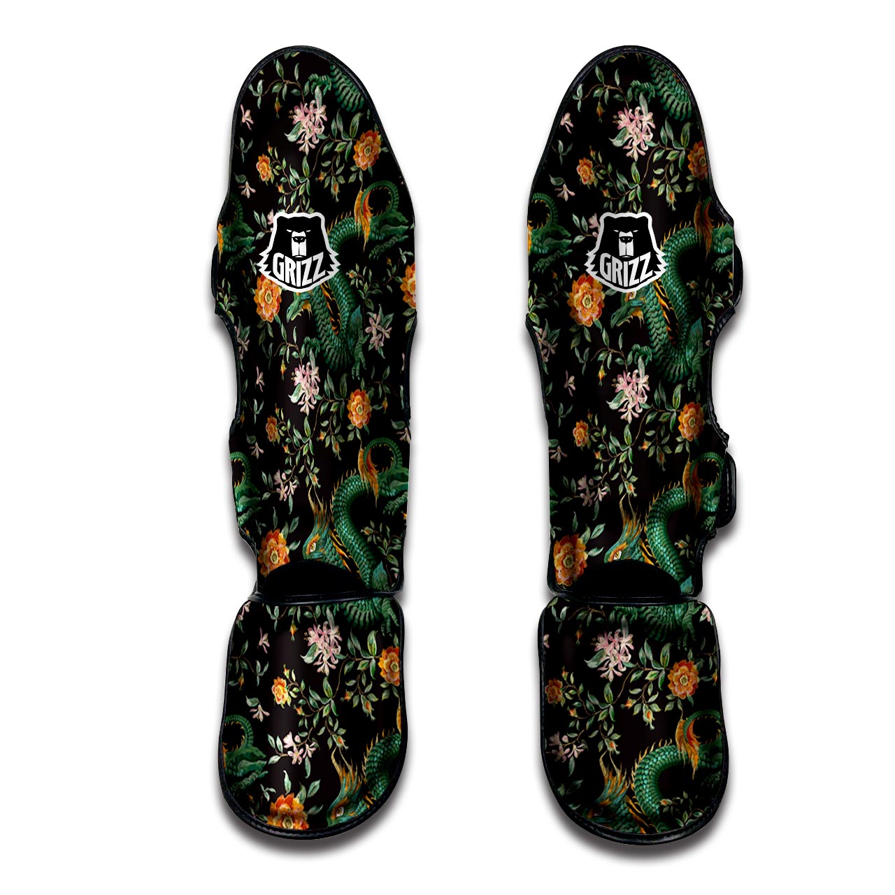 Chinese Green Dragon Print Muay Thai Shin Guard-grizzshop