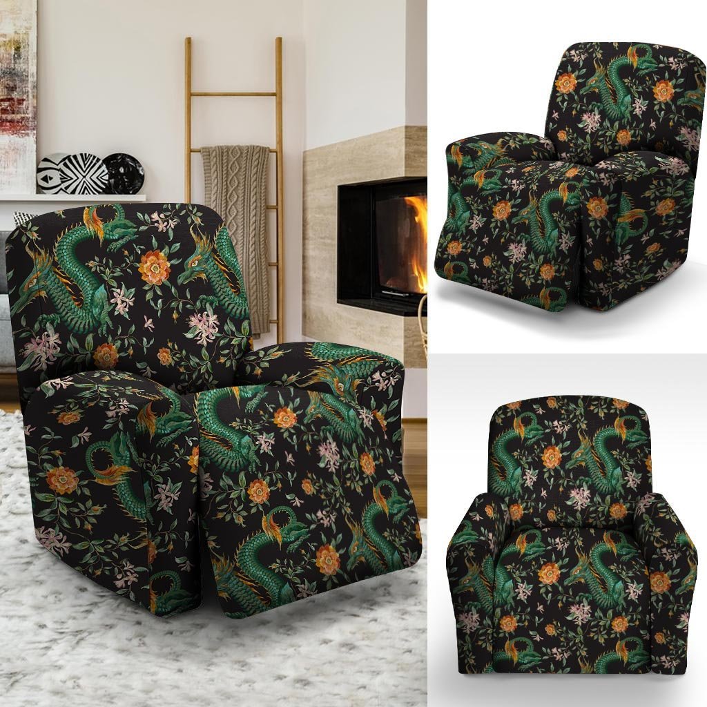 Chinese Green Dragon Print Recliner Cover-grizzshop