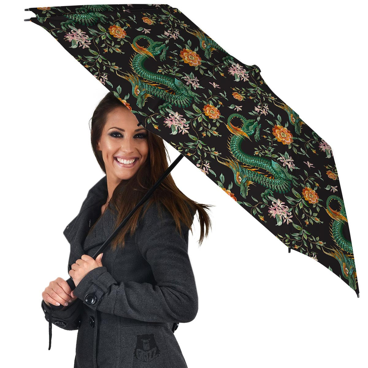 Chinese Green Dragon Print Umbrella-grizzshop