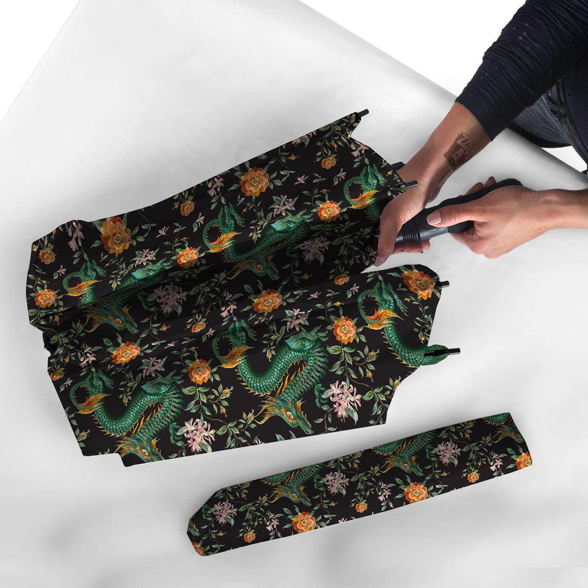 Chinese Green Dragon Print Umbrella-grizzshop