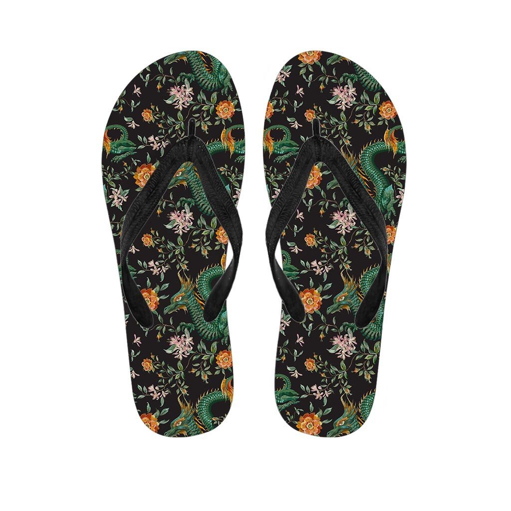 Chinese Green Dragon Print Women's Flip Flops-grizzshop