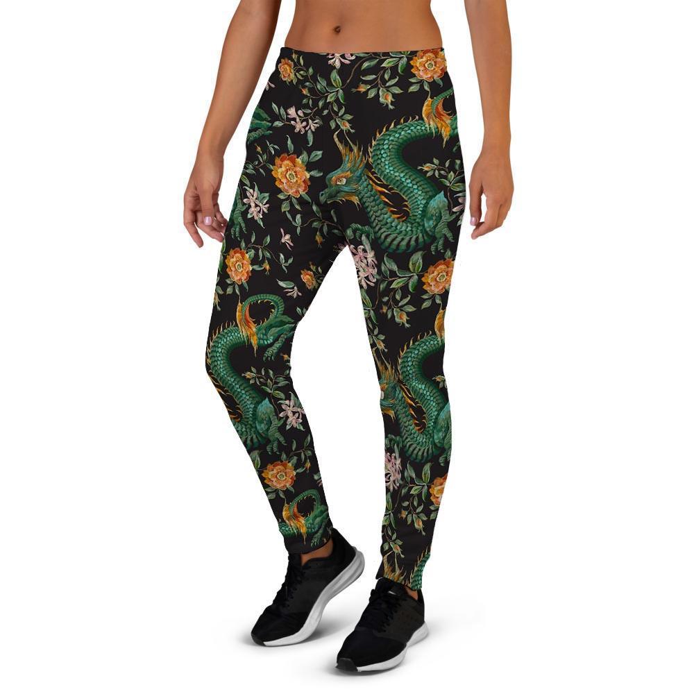 Chinese Green Dragon Print Women's Joggers-grizzshop