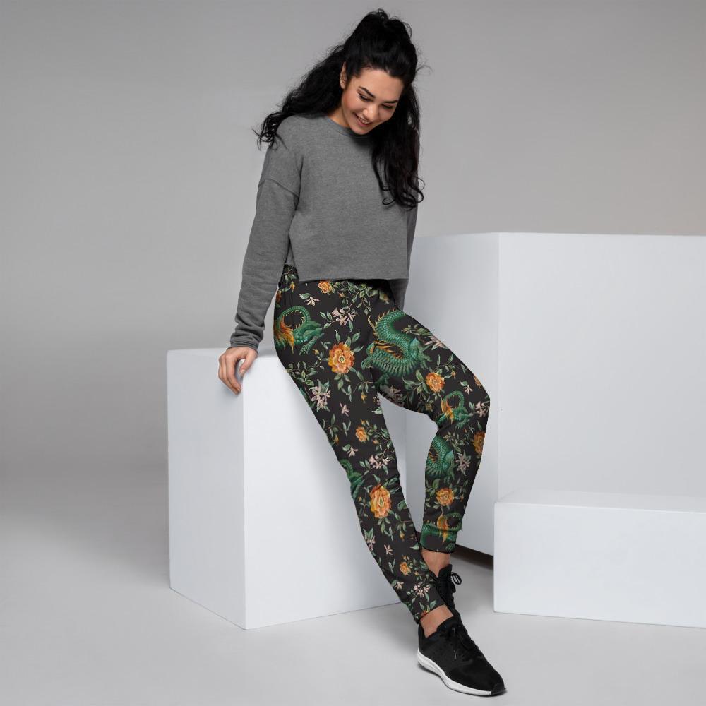 Chinese Green Dragon Print Women's Joggers-grizzshop