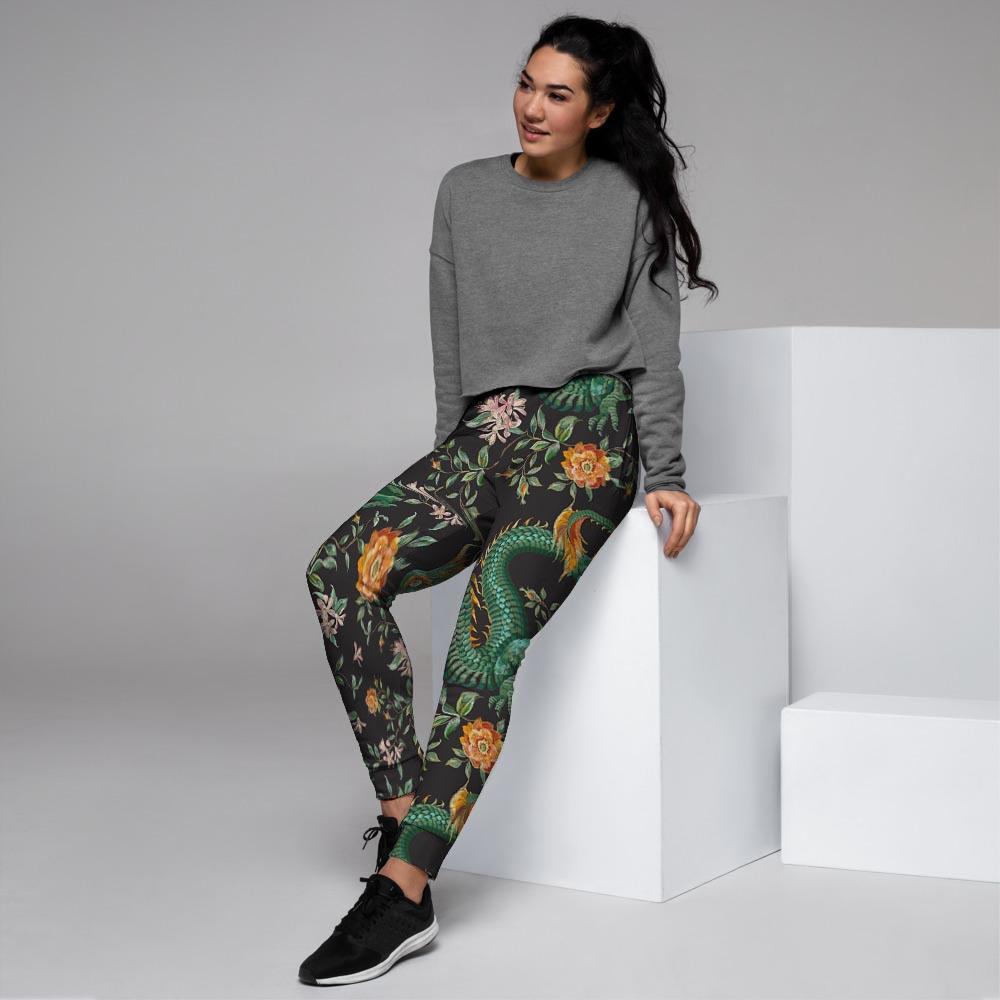 Chinese Green Dragon Print Women's Joggers-grizzshop