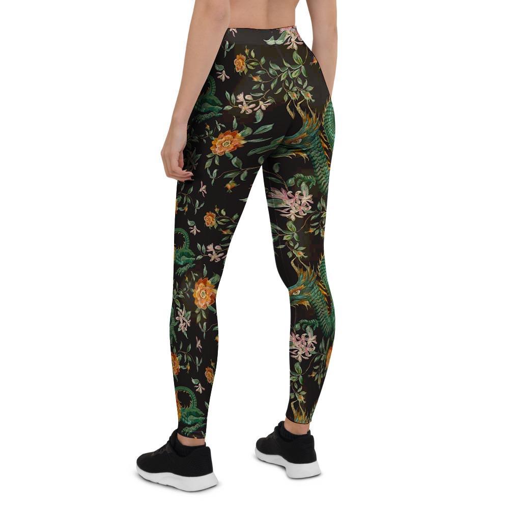 Chinese Green Dragon Print Women's Leggings-grizzshop