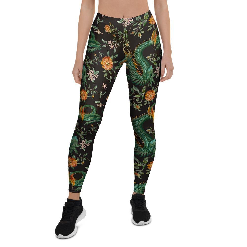 Chinese Green Dragon Print Women's Leggings-grizzshop