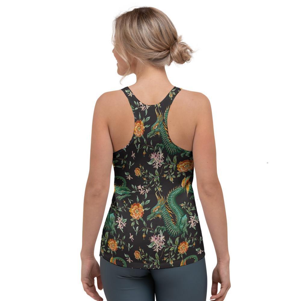 Chinese Green Dragon Print Women's Racerback Tank Top-grizzshop