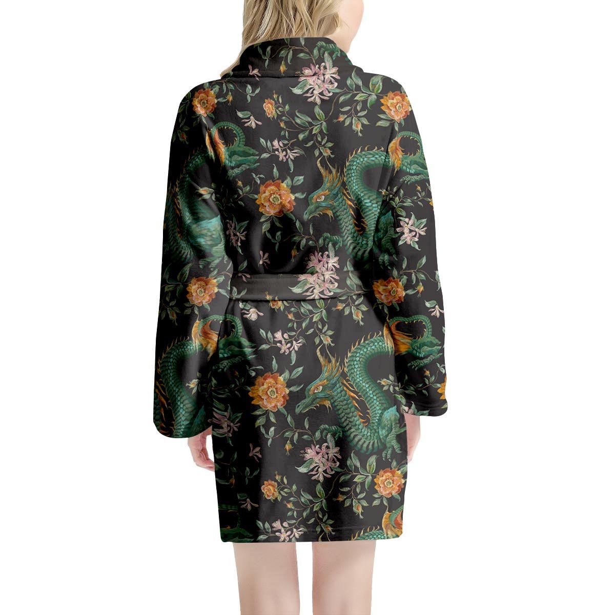 Chinese Green Dragon Print Women's Robe-grizzshop