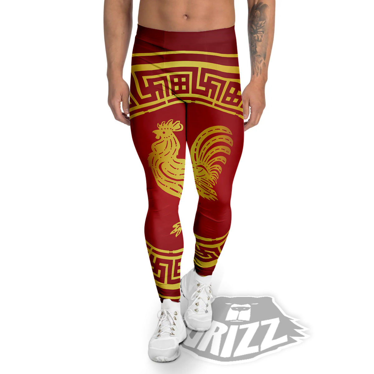 Chinese New Year Rooster Print Men's Leggings-grizzshop