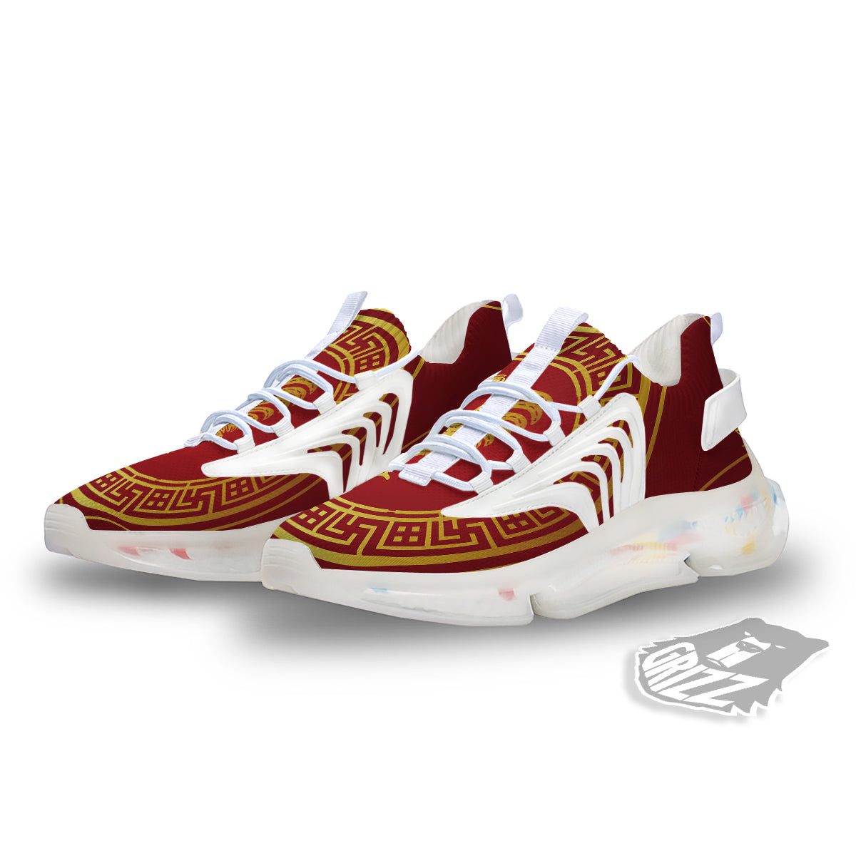 Chinese New Year Rooster Print White Gym Shoes-grizzshop