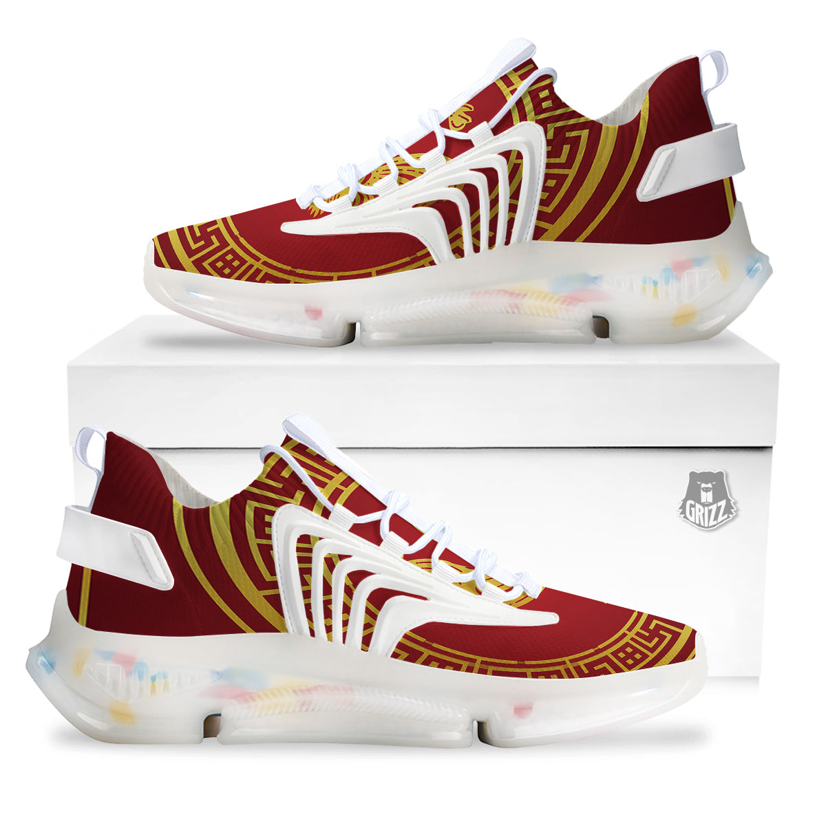Chinese New Year Rooster Print White Gym Shoes-grizzshop