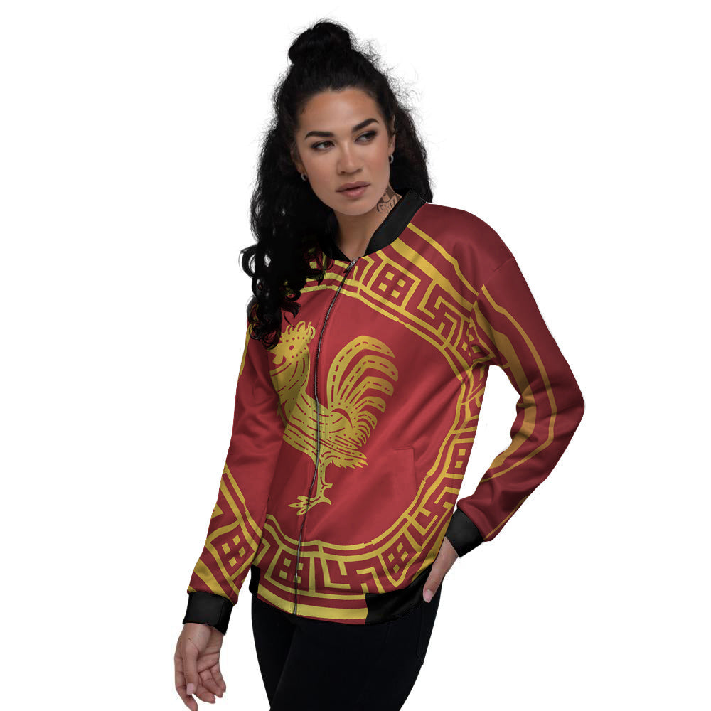 Chinese New Year Rooster Print Women's Bomber Jacket-grizzshop