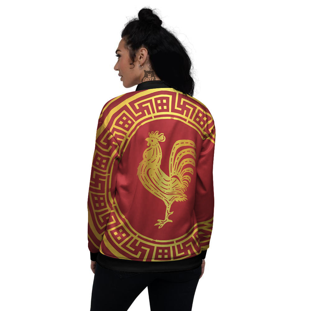 Chinese New Year Rooster Print Women's Bomber Jacket-grizzshop