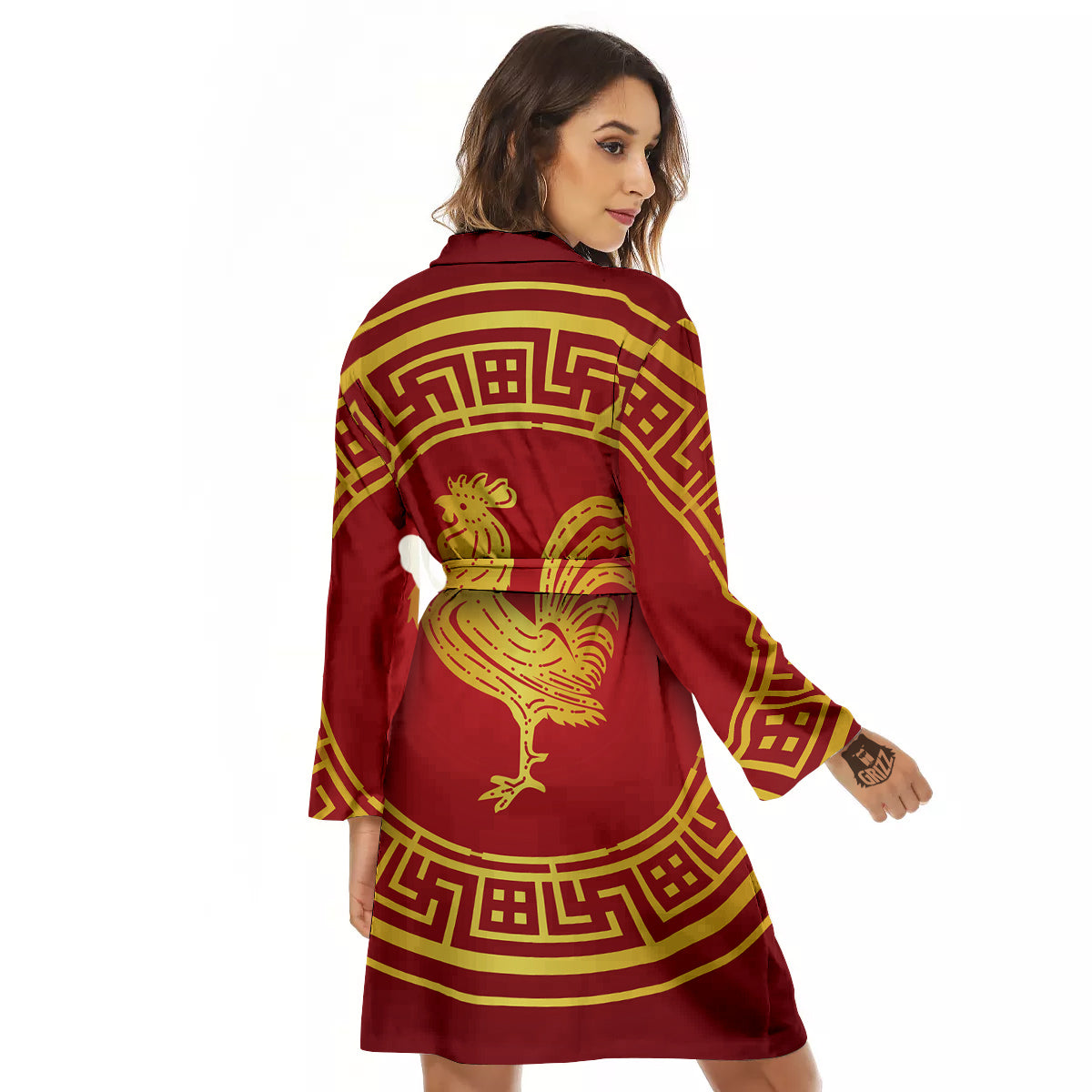 Chinese New Year Rooster Print Women's Robe-grizzshop