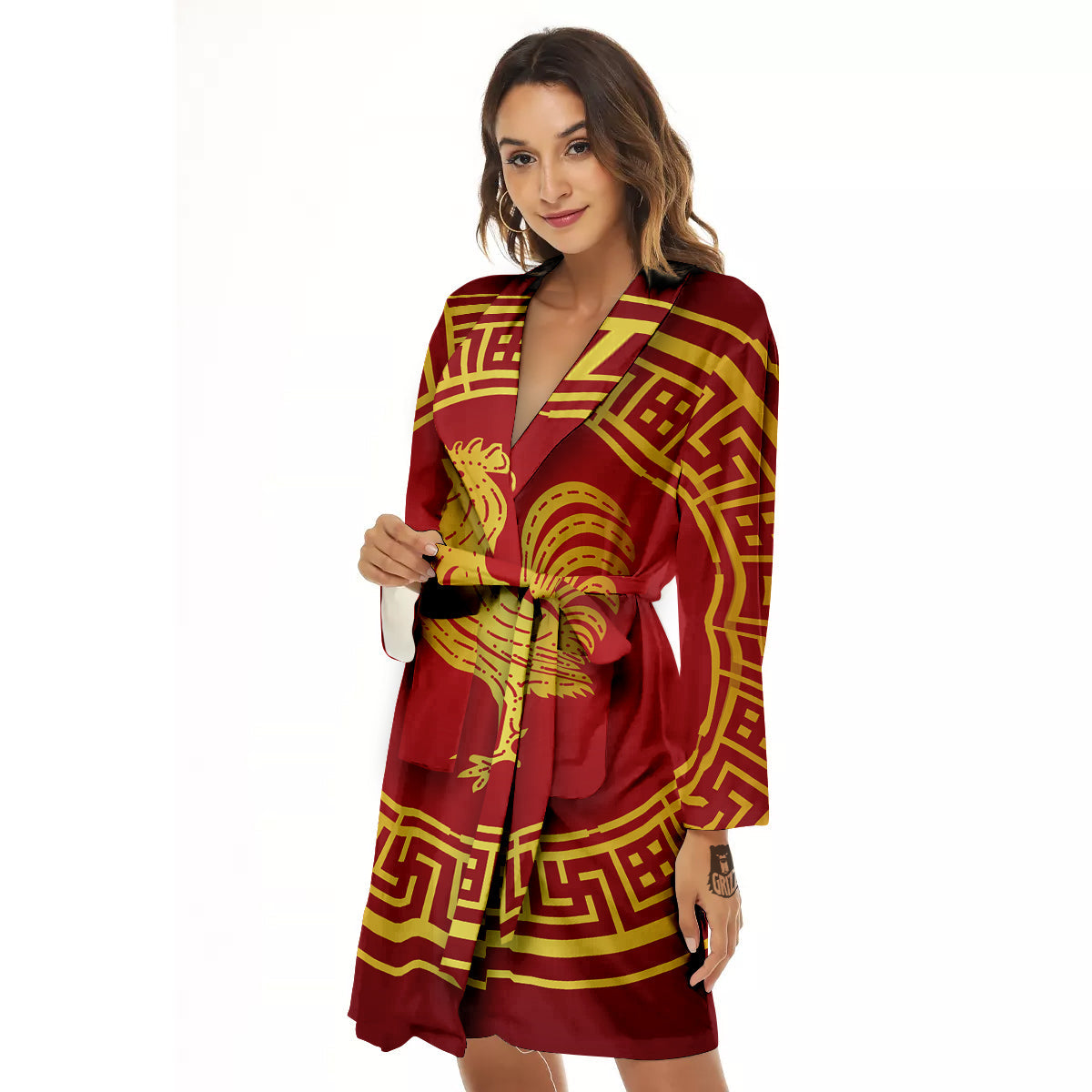 Chinese New Year Rooster Print Women's Robe-grizzshop