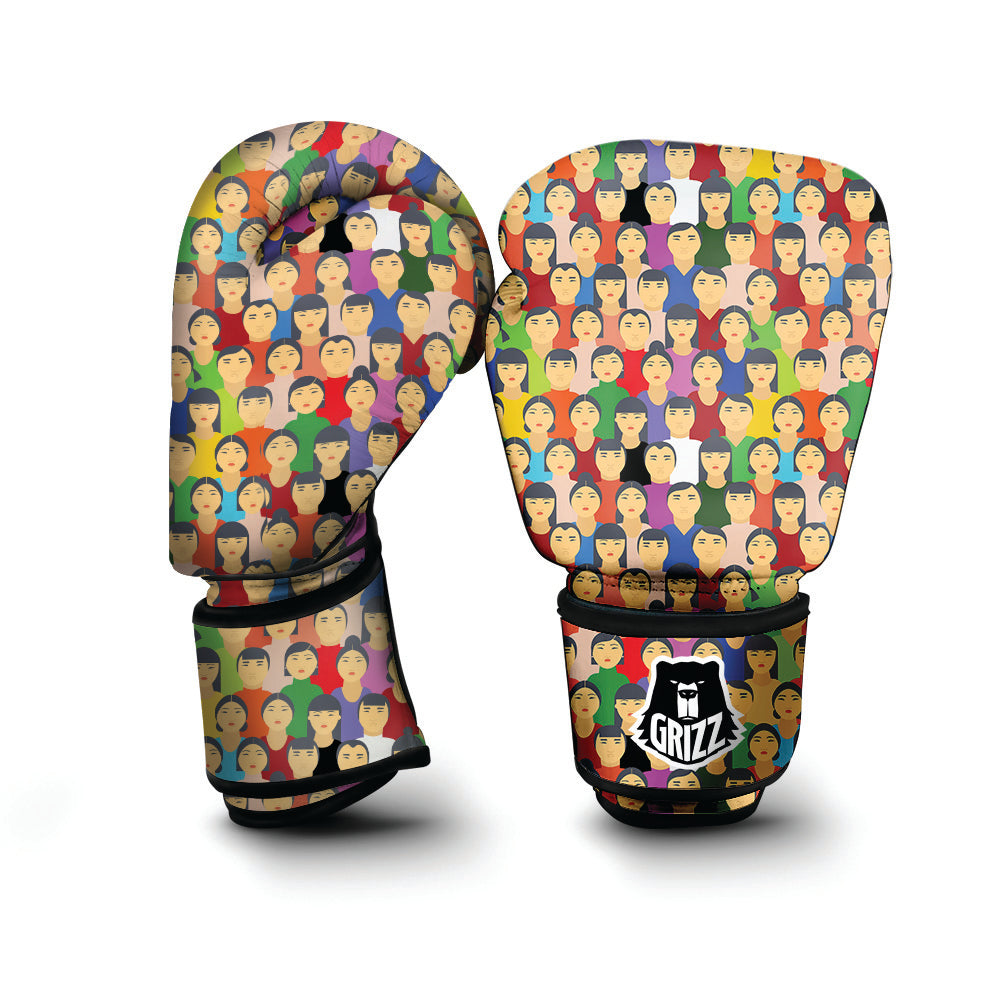 Chinese People Colorful Print Pattern Boxing Gloves-grizzshop