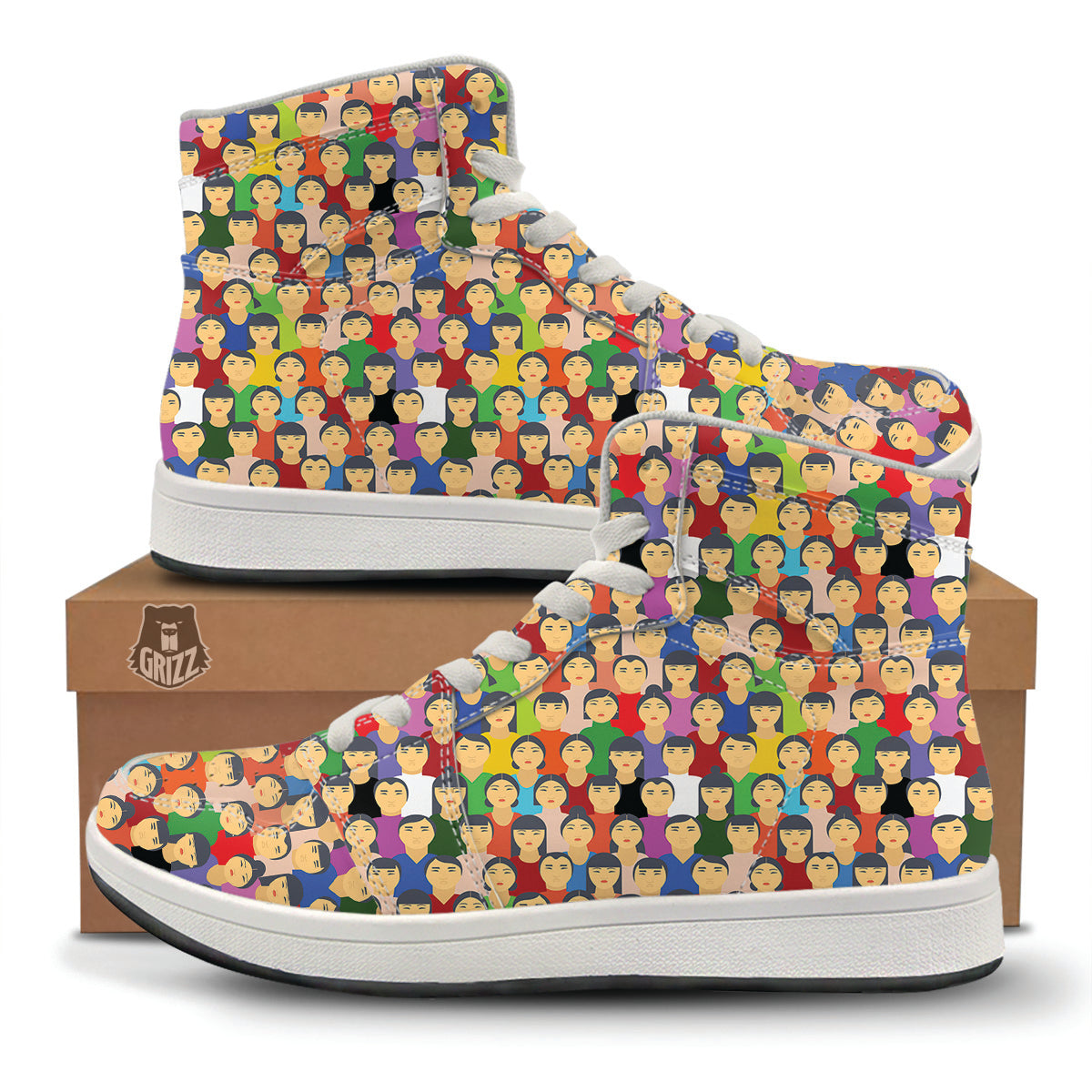 Chinese People Colorful Print Pattern High Top Sneakers-grizzshop