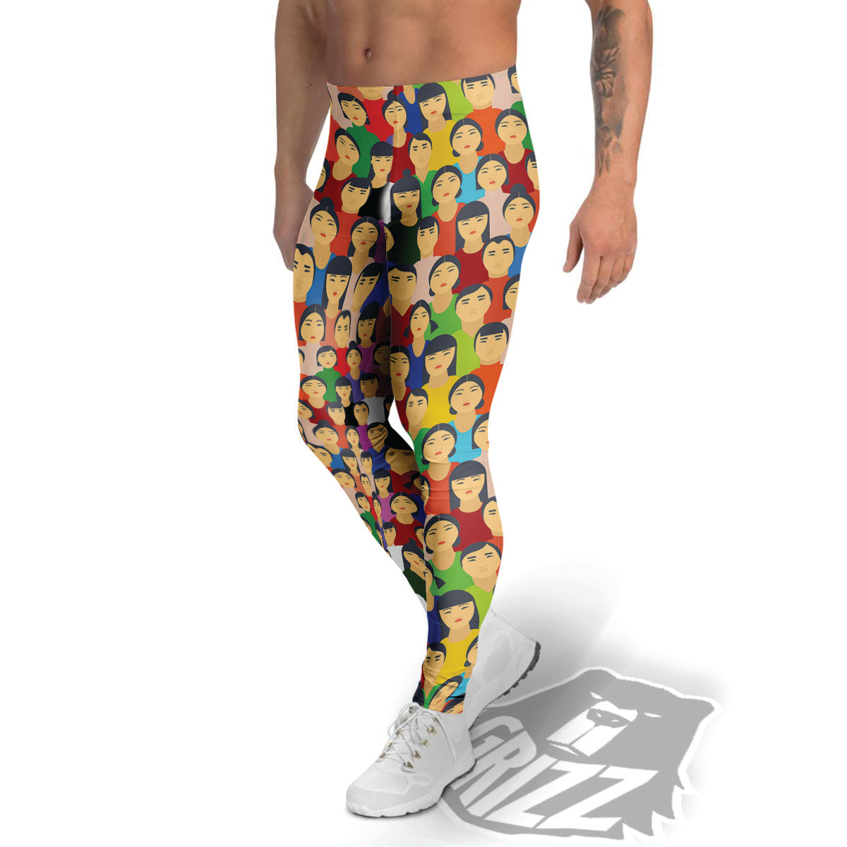 Chinese People Colorful Print Pattern Men's Leggings-grizzshop