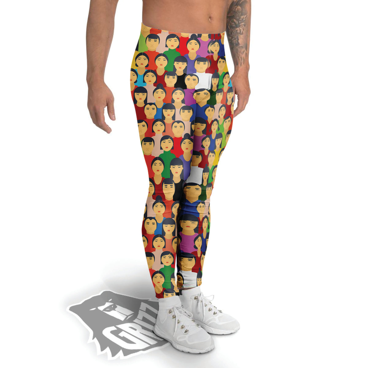 Chinese People Colorful Print Pattern Men's Leggings-grizzshop