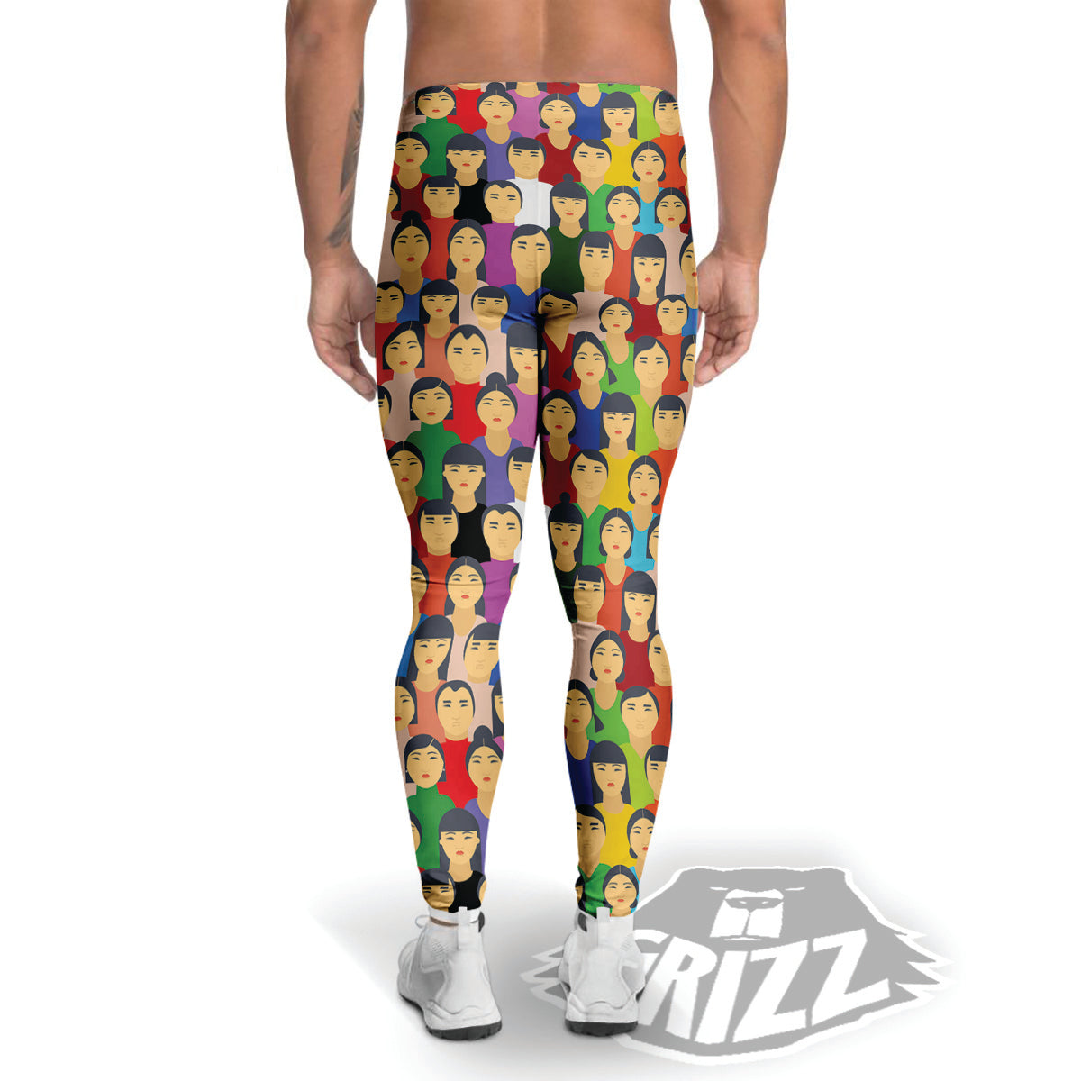 Chinese People Colorful Print Pattern Men's Leggings-grizzshop