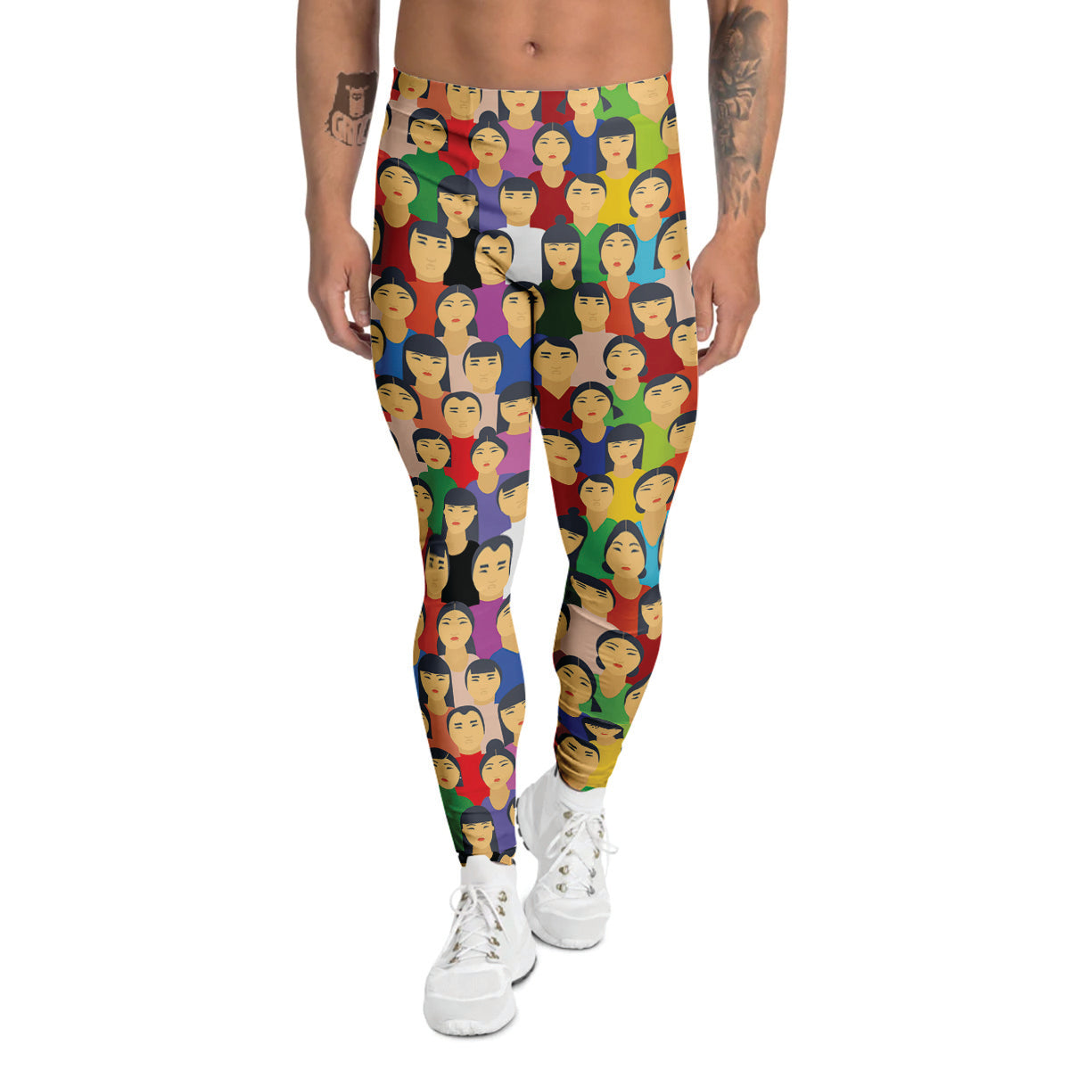 Chinese People Colorful Print Pattern Men's Leggings-grizzshop