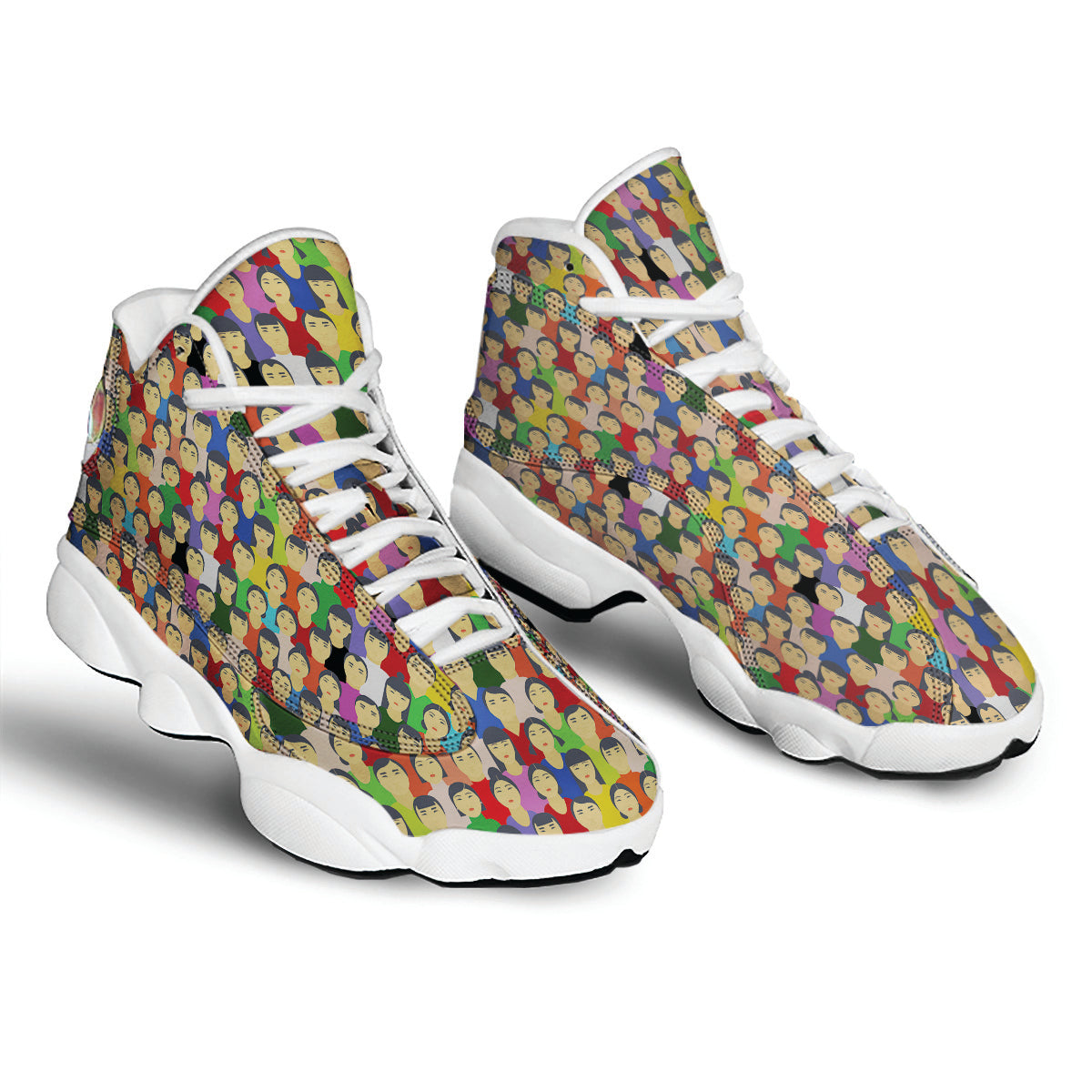 Chinese People Colorful Print Pattern White Basketball Shoes-grizzshop