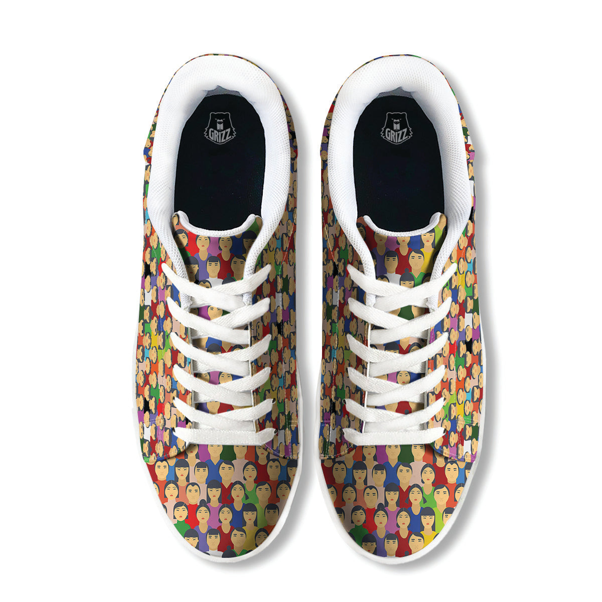 Chinese People Colorful Print Pattern White Low Top Sneakers-grizzshop
