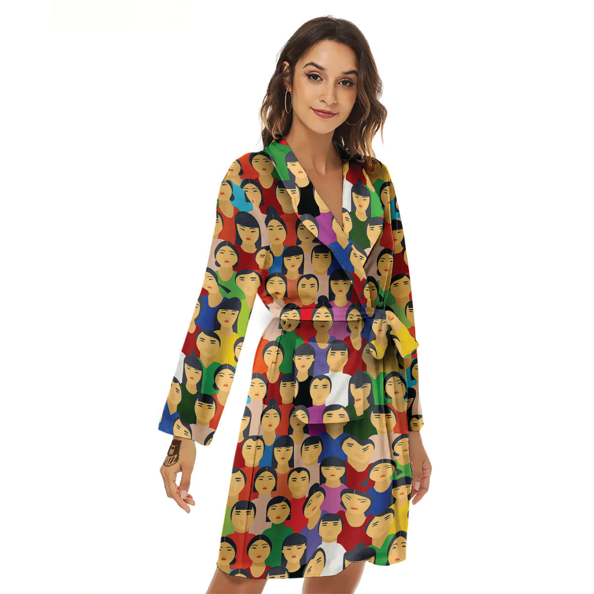 Chinese People Colorful Print Pattern Women's Robe-grizzshop