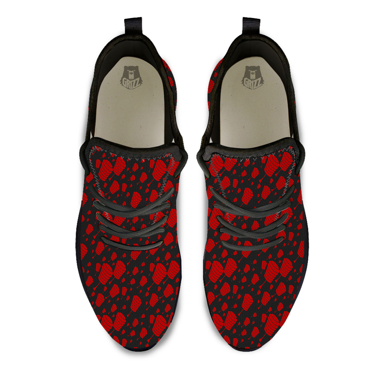 Chinese Red And Black Print Pattern Black Athletic Shoes-grizzshop