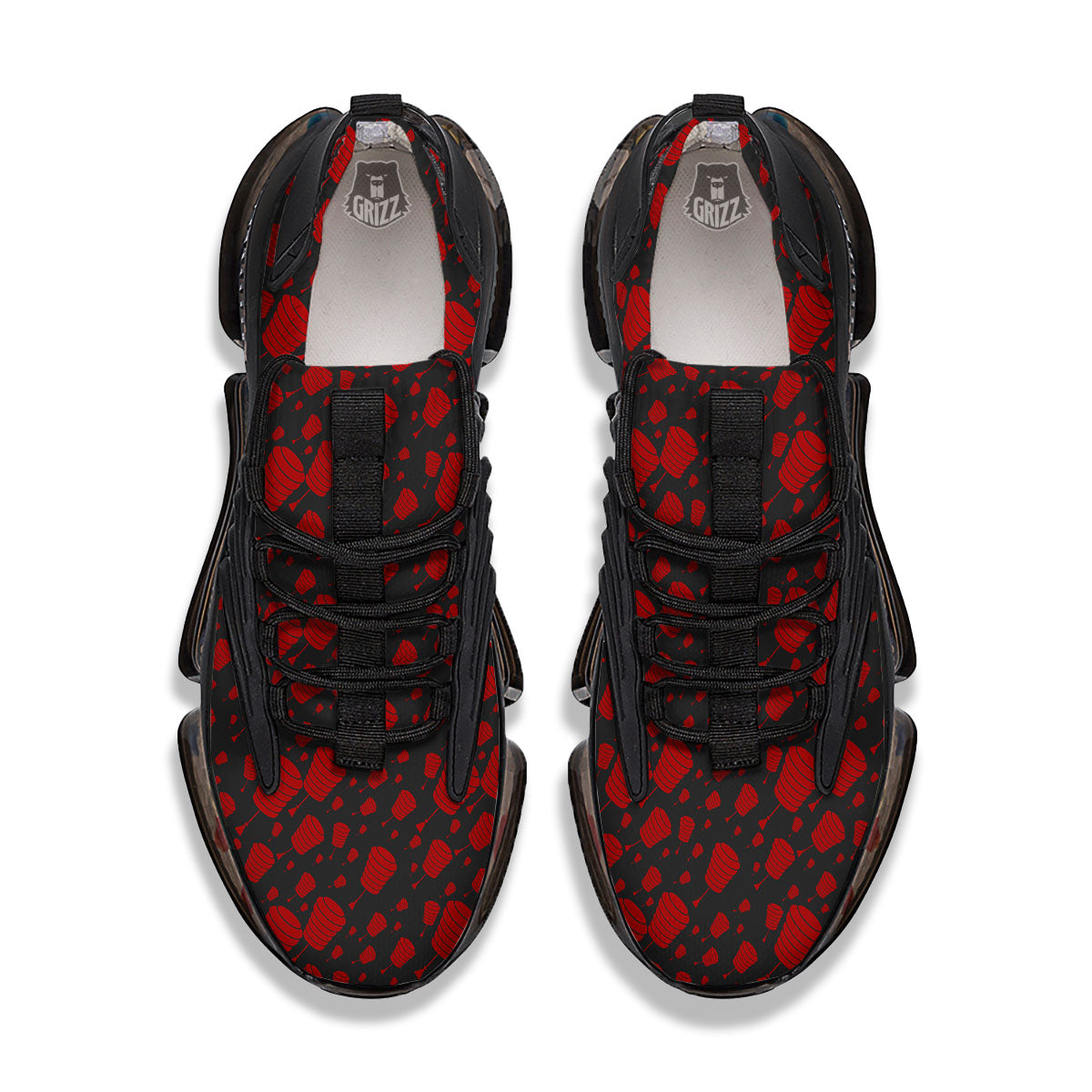 Chinese Red And Black Print Pattern Black Gym Shoes-grizzshop