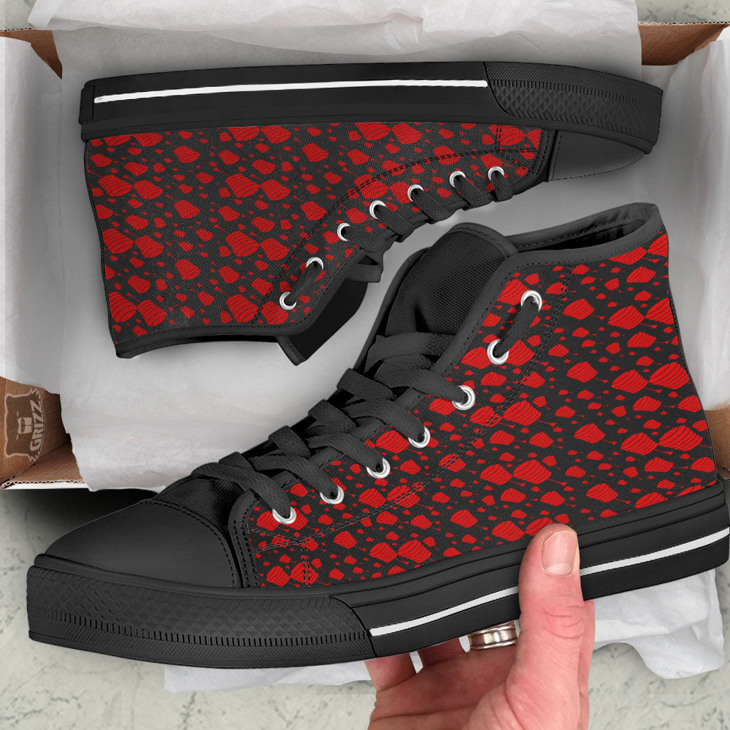 Chinese Red And Black Print Pattern Black High Top Shoes-grizzshop