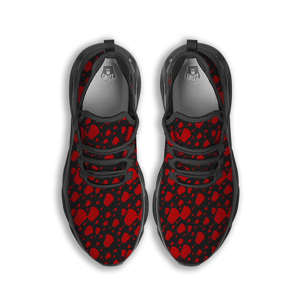 Chinese Red And Black Print Pattern Black Running Shoes-grizzshop