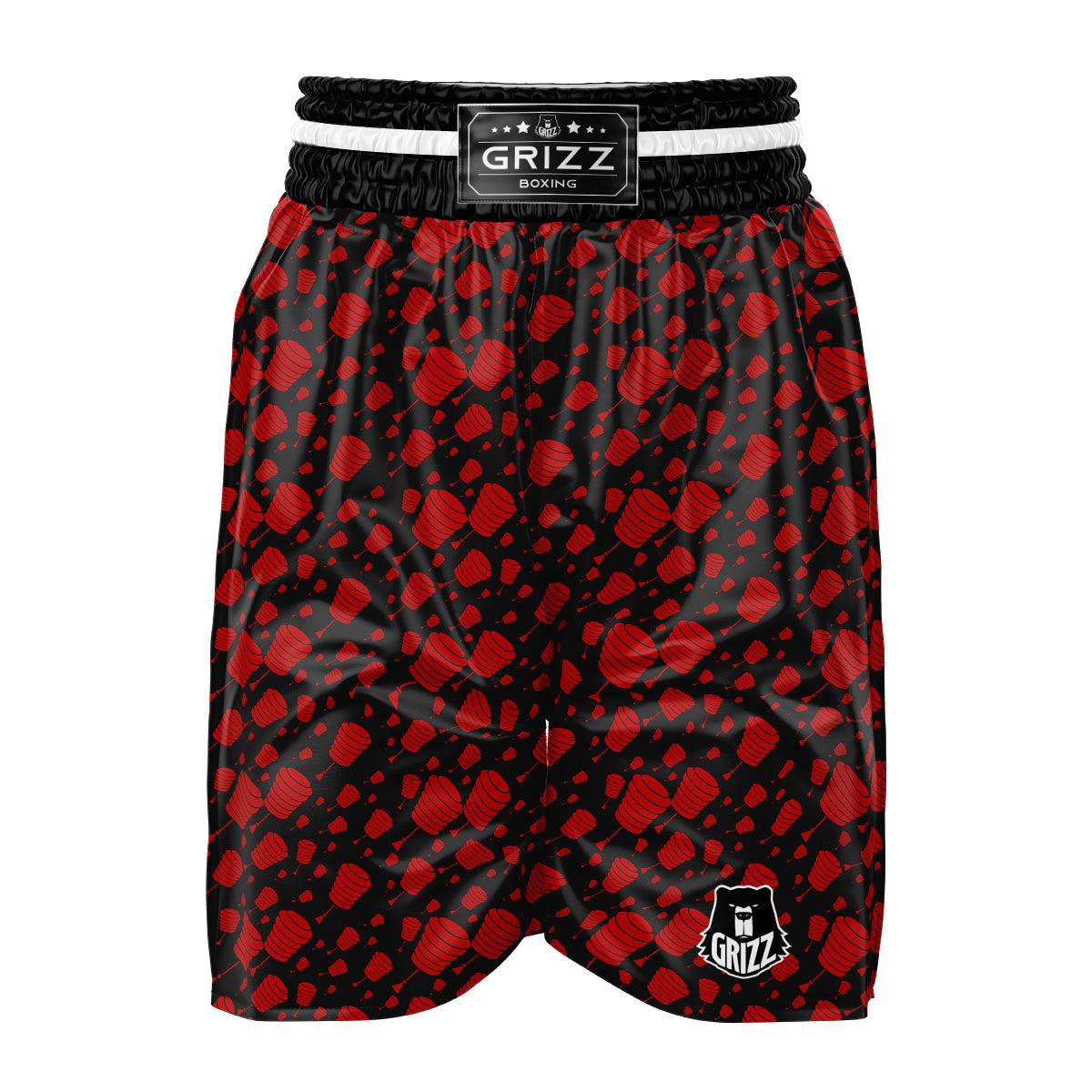 Chinese Red And Black Print Pattern Boxing Shorts-grizzshop