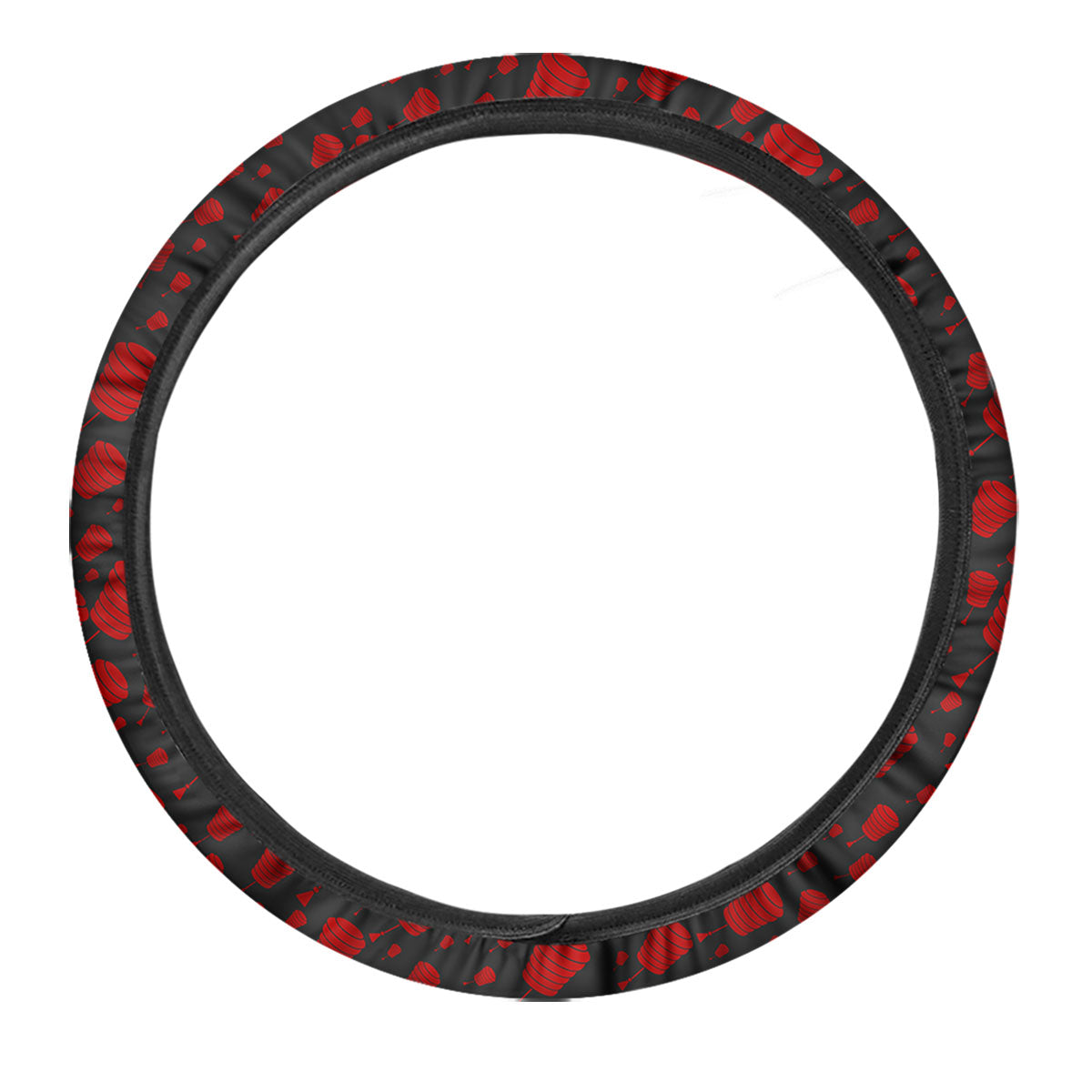 Chinese Red And Black Print Pattern Car Steering Wheel Cover-grizzshop