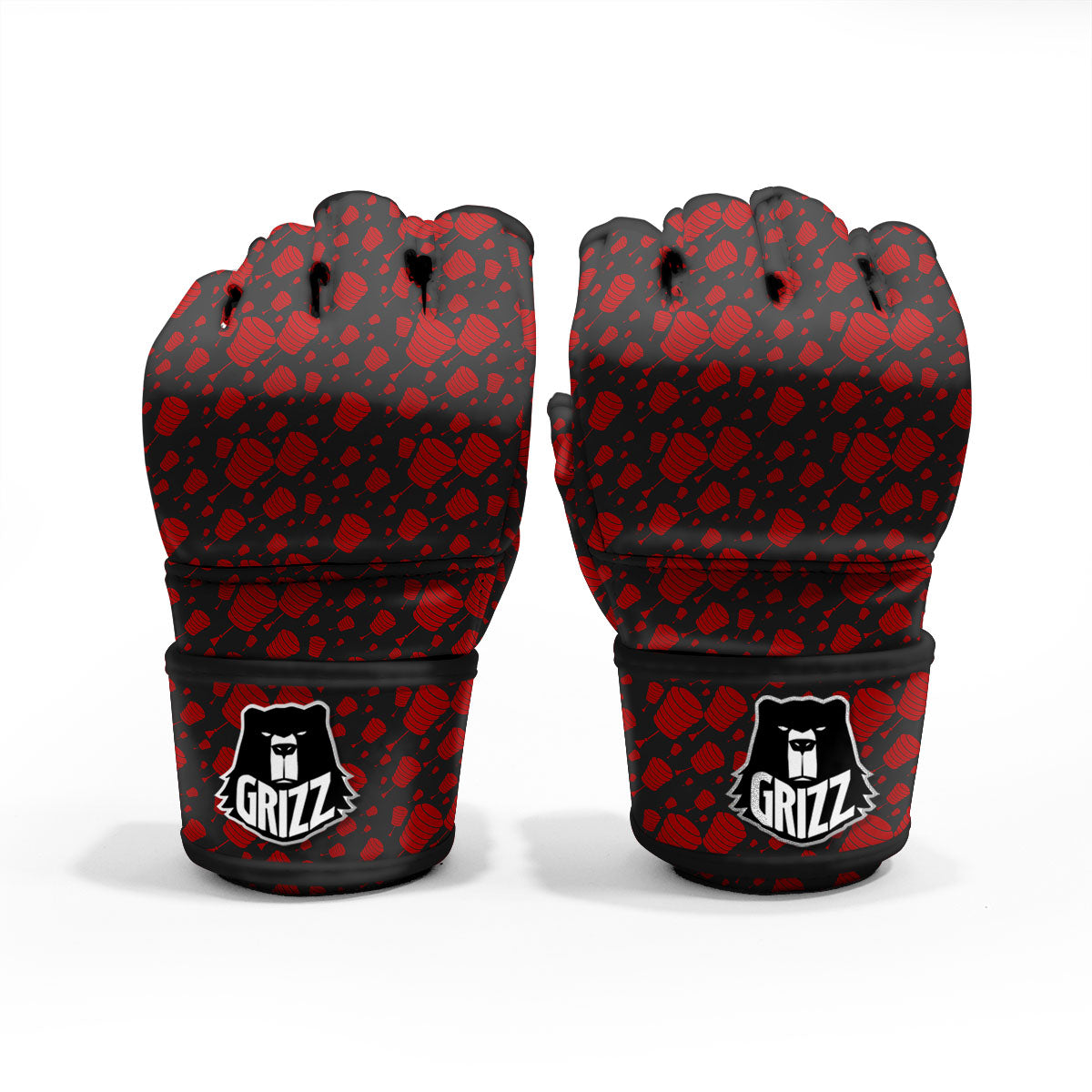 Chinese Red And Black Print Pattern MMA Gloves-grizzshop
