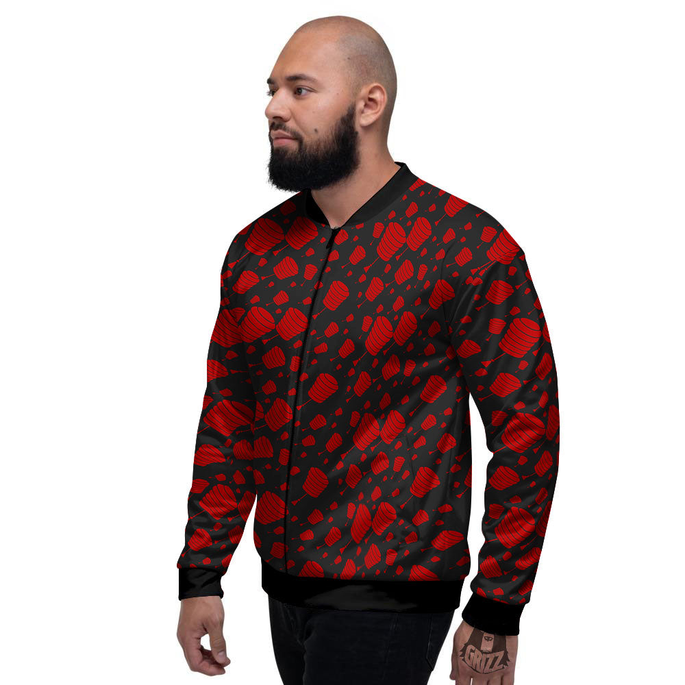 Chinese Red And Black Print Pattern Men's Bomber Jacket-grizzshop