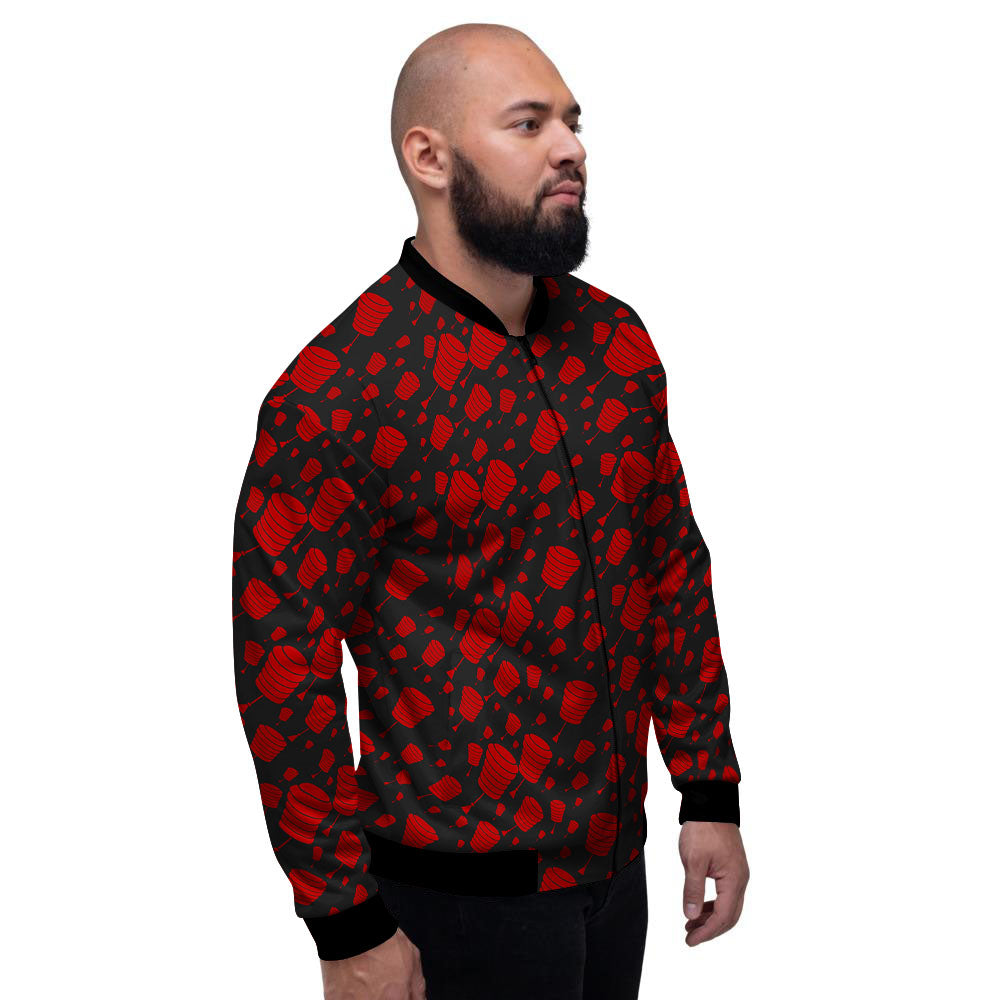 Chinese Red And Black Print Pattern Men's Bomber Jacket-grizzshop